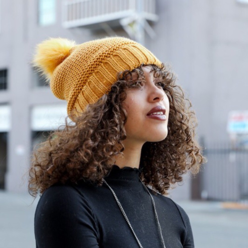Mustard Pom Pom Beanie - Picture 2 of 2
